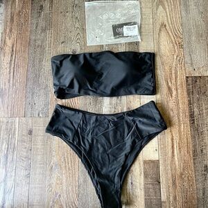 Strapless Black High-Cut Bikini Set